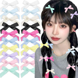 8Pcs Bowknot Hair Clips / Cute Girl Colorful Silk Ribbon Bang Clip / Fashion Korean Elegant Ribbon Bow Hair Pins / INS Y2K Sweet Girl Headwear