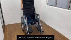 [Same-Day Delivery] Hospital Reclining Commode Lightweight Wheelchair 18 Inch Seat