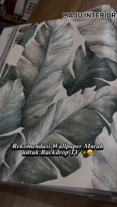 Wallpaper Dinding Daun Besar Tropical Glitter Vintage untuk Backdrop TV dan Bingkai Wall Moulding