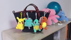 AOGER | 10cm Pokemon Pikachu Charmander Squirtle Bulbasaur Keychain Plush Toy Cartoon & Cute Backpack Pendant Childrens Gift