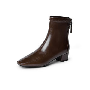 Reemoor | Giày Ankle Boot Mũi Vuông Gót Dày Phong Cách Pháp Thoáng Mát