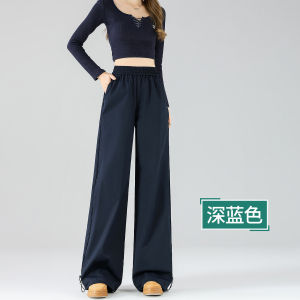 Deep Blue American Style Work Pants Womens High Waist Casual Loose Leg Sporty Cool Wind Autumn New Arrival