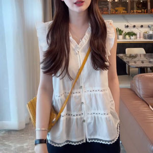 Shalldoer | ชุดเสื้อเชิ้ตแขนกุดและกางเกงขายาวเอวสูงสไตล์ฝรั่งเศสสำหรับฤดูร้อน ชุดสองชิ้นสำหรับผู้หญิง ชุดทำงานลำลอง