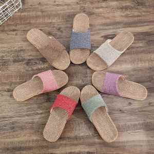 Non-slip Summer Indoor Couple Slippers Cotton Linen Thick Sole