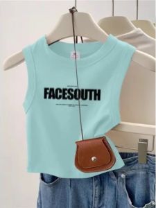 Light Green U Collar Pure Cotton Shoulder New Arrival Vest Womens Summer Outwear Slim-Fitting Back Shaping All-Matching Short Sleeveless Tops