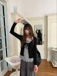 NIHAOKANONG | Áo Blouse Dài Tay Phong Cách Hai Lớp Ảo Ảnh Cho Nhóm Nhỏ