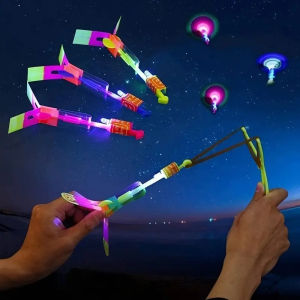 10-Pack Vibrant LED Light-Up Sling Flying Helicopter Toys - Multi-Item Party Favor Packs for Kids - Durable Assorted Colors Glow-in-the-Dark Fun for Ages 3-6 Perfect Birthday Halloween and Christmas Gifts