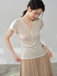 French Henley Neck Fitted Knit Top