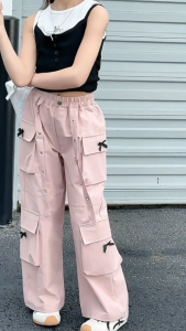 กางเกงคาร์โก้เด็กผู้หญิงกางเกง เด็ก เอวยางยืด เวอร์ชั่นเกาหลี เหมาะสำหรับอายุ 7-15 ขวบ 【จัดส่งจากประเทศไทย】