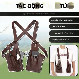 Túi Đeo Vai Đôi Phong Cách Retro Dành Cho Nam Giới Túi Đeo Ngực Chiến Thuật Bằng Da PU Nhiều Túi Ngoài Trời Chống Trộm Túi Đa Năng Có Dây Kéo