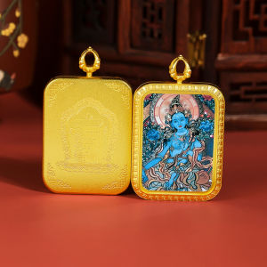 Thangka Pendant Tibet Green Tara Female Zachilam Necklace Female Tibetan Niche for a Statue of the Buddha Yellow God of Wealth Amulet Mahākāla