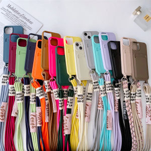 Fashion Original Liquid Silicone Collar Lanyard Card insertion Phone Case For iPhone 11 12 13 14 15 16 Pro Max 16 Plus Shockproof Back Cover Candy Colors Shoulder Strap Lanyard Protective Casing Easy to carry Cases【Comes With lanyard】