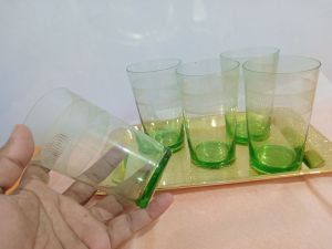 Pajangan 5pcs gelas kaca hijau koleksi gelas kaca krstal hijau