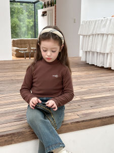 Thickened Half High Collar Base Shirt for Girls Childrens Self Heating Fabric Locks Temperature Warm mid Collar T Shirt Autumn Winter Wear