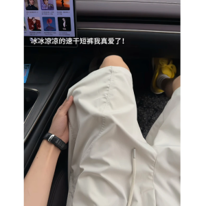 Quick Dry Ice Silk Shorts Mens Summer Thin Outdoor Soft Shell Fleece American Casual Sports 4 Shorts Loose mid Waist Youth Energy