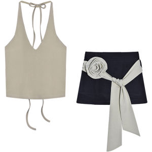 Áo Ba Lỗ Cổ Treo Pure Desire Summer New Style Quần Short Mini Hai Mảnh Bó Sát Ngọt Ngào Và Cay Nồng Dành Cho Nữ