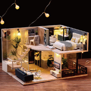 Wooden Miniature Doll House DIY Duplex Apartment Production 3D Puzzle Assembly Building Toy Decoration with Furniture Dollhouse