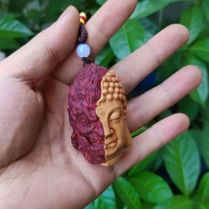 Taihang Yew Evil And Good Buddha Pendant Head Carved Wooden Sculpture Miniature Home Decoration Ethereal Style Handcrafted