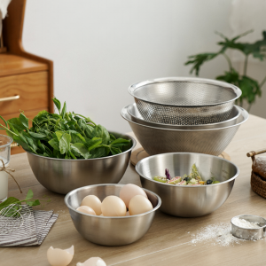 Bowl Strainer Colander Washing Rice Basket Kitchen Stainless Steel Salad Spaghetti Pasta Fruit Draining Rinsing Mixing Mesh Set