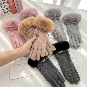 XUANXUAN | Thickened Fleece Winter Gloves Women Touchscreen Compatible Cycling Windproof Cold Proof Cute Five Finger Driving Gloves