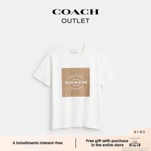 Coach | White Classic LOGO SQUARE Short Sleeve Round Neck T-Shirt Loose Fit