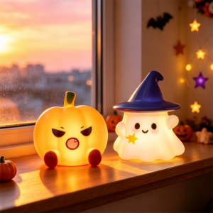 Bandai | Night Light Halloween Cute Ghost Witch Hat Pumpkin Silicone LED Lamp Desktop Ornament Home Party Atmosphere Decor Holiday Gift