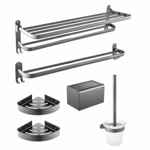 Local Stock baokemo Aluminum Multifunctional Towel Rack Double Towel Bars  Wall Mounted  Toilet Brush Toilet Tissue Box Bathroom Accessories