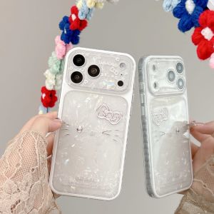 Sanrio | Luxury Laser Shell Pattern Wink Hello Kitty Case For iphone 17 16 15 Pro Max Anti Drop Shockproof Protect Cute Cover For Girl