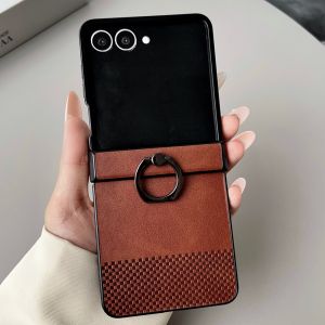 szhaiyu | For Samsung Galaxy Z Flip 8 7E 7 6 5 4 3 Luxury Lattice Texture Leather Case With Ring Hinge Protective Anti‑Scratch Back Cover