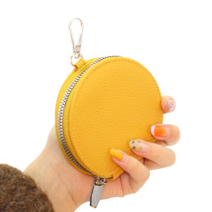Ladies Zipper Coin Purse Portable Mini round Earphone Bag Key Storage Lychee Pattern Fresh Korean Style Youth Coin Wallet