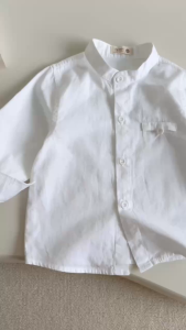 Áo sơ mi trắng dài tay ngắn tay cổ trụ bé trai bé gái size 1 tuổi tới 7 tuổi Bernie T0625A26