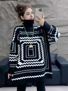 Áo Len Cổ Cao Dáng Rộng Cho Nữ Áo Len Dệt Kim Dài Vừa Phải Áo Sơ Mi Cơ Bản Cổ Cao Tay Dài Mùa Thu Năm 2024 Áo Len Lông Cừu Phong Cách Hàn Quốc