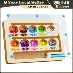 Montessori Magnetic Color Sorting Games Maze Board Pen Moving Bead Games Wooden Control Sensory Play Educational Toys for Kids Magnetic Color Sorting Board and Number Maze Magnetic Toy Learning Counting Toddler Puzzle Board