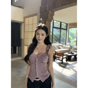 Feminine Short Lace Tank Top Purple