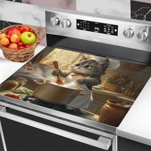 VIKAMA Cute Cat Chef Stove Cover Protector A Fun Kitchen Decor Gift for Cat Lovers Easy-Clean Rubber Stove Mat