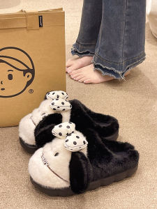 Young Adult Heart Cotton Slippers Womens Winter Wear Cute Bows Puppy Plush Heattech Confinement Interior Home Slippers