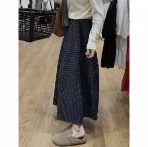 High Waist Slimming A-line Skirt with Dots and Elastic Waist