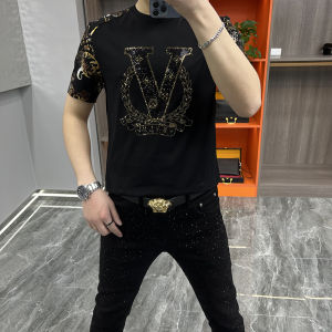 Áo Thun Nam Tay Ngắn Mùa Hè Mới Lụa Sáng Cotton Thời Trang Thường Ngày Cổ Tròn in Họa Tiết Chống Khuẩn