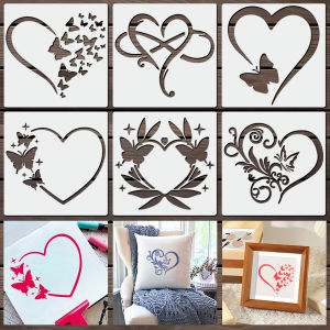 6 Pcs 11.8inch Heart and Butterfly Painting Stencils for DIY Scrapbooking Canvas Fabric Wall Art Decoration