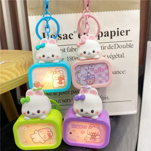 Creative Cartoon Cute Little White Rabbit Keychain Car TV Couple Keychains PVC Plastic Hardware Material Festive Gift
