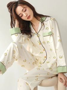 Spring Autumn Long Sleeve Sleepwear Womens Cardigan Sweet Cute Home Clothes Set College Dormitory Outdoor Wear Cotton Blend Fabric