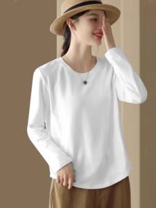 Brand Discount Counter Japanese Style 2024 New Style White Cotton T-shirt 100% Base Ride Womens Long Sleeve Tops