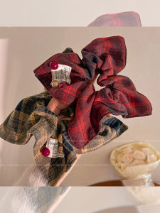 ผ้าพันคอสี่เหลี่ยมลายสก็อตยืดหยุ่นสูงสำหรับผู้หญิง ยางรัดผมทรงหางม้าที่ทนทาน ประดับผมสไตล์เกาหลี แฟชั่น ฤดูใบไม้ผลิ 2024