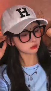 New Powder Blush Glasses Womens Plain Fashion Decoration Cute Black Large Frame Glasses Girl Sunglasses Women Accessories Cermin Mata Blush素颜神器腮红眼镜