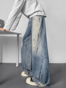 WUKONGYOUHUO | Quần Jeans Đùi Rách Phong Cách Retro Ống Đứng