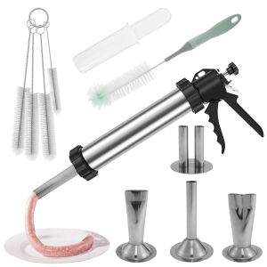 สแตนเลสไส้กรอก Stuffer Jerky Gun Manaul เนื้อเข็มฉีดยา Home Made โฮมเมดไส้กรอกเครื่องมือสําหรับ Home Kit Jerky Stuffer Kit