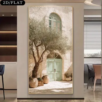 1pc Extra Large Modern Minimalist Canvas Painting - Olive Tree & Arched Doorway Wall Art Print Frameless Large Wall Decor for L