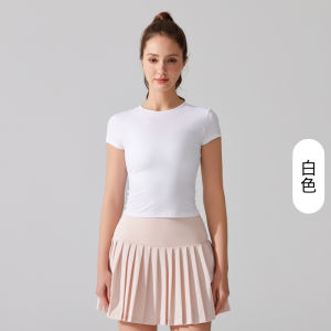 round Neck Casual Sports Short Sleeve Breathable Quick Dry Yoga T-Shirt Waist Cinching Slim Fit Running Fitness Vest Top