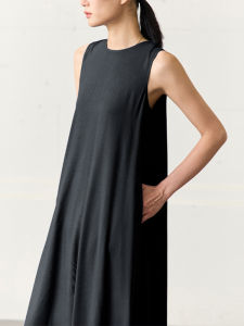 Amii Womens Long Sleeveless Dress Hollow out Backless Cotton Draping Vest Dress Simple Style Summer A-Line Dress