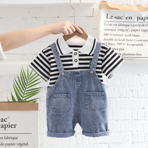 Childrens Clothing Boy Summer Clothing Suit 1 1 3 Years Old Baby Short Sleeve Western Style Suspenders Two-piece Set Baby Childrens Summer Clothes